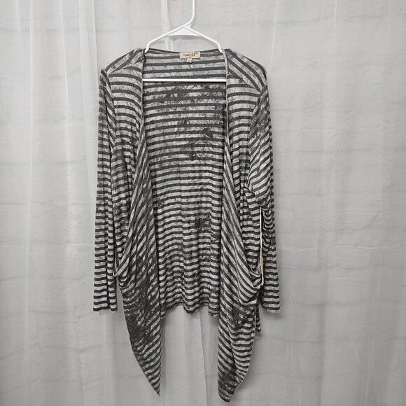 One World Gray Striped Grunge Cardigan Jacket Open Punk 2X NWT - Picture 8 of 13